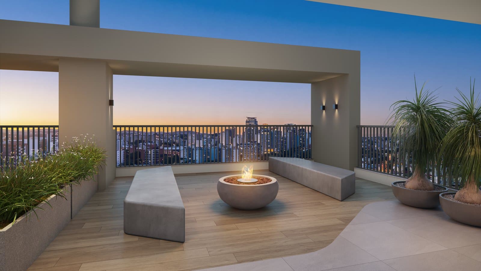 Rooftop com lareira e vista - Cena Passeio