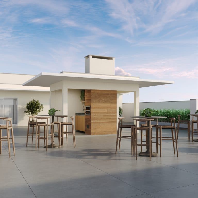Rooftop com quiosque e churrasqueira do Idea Studi Inteligenti
