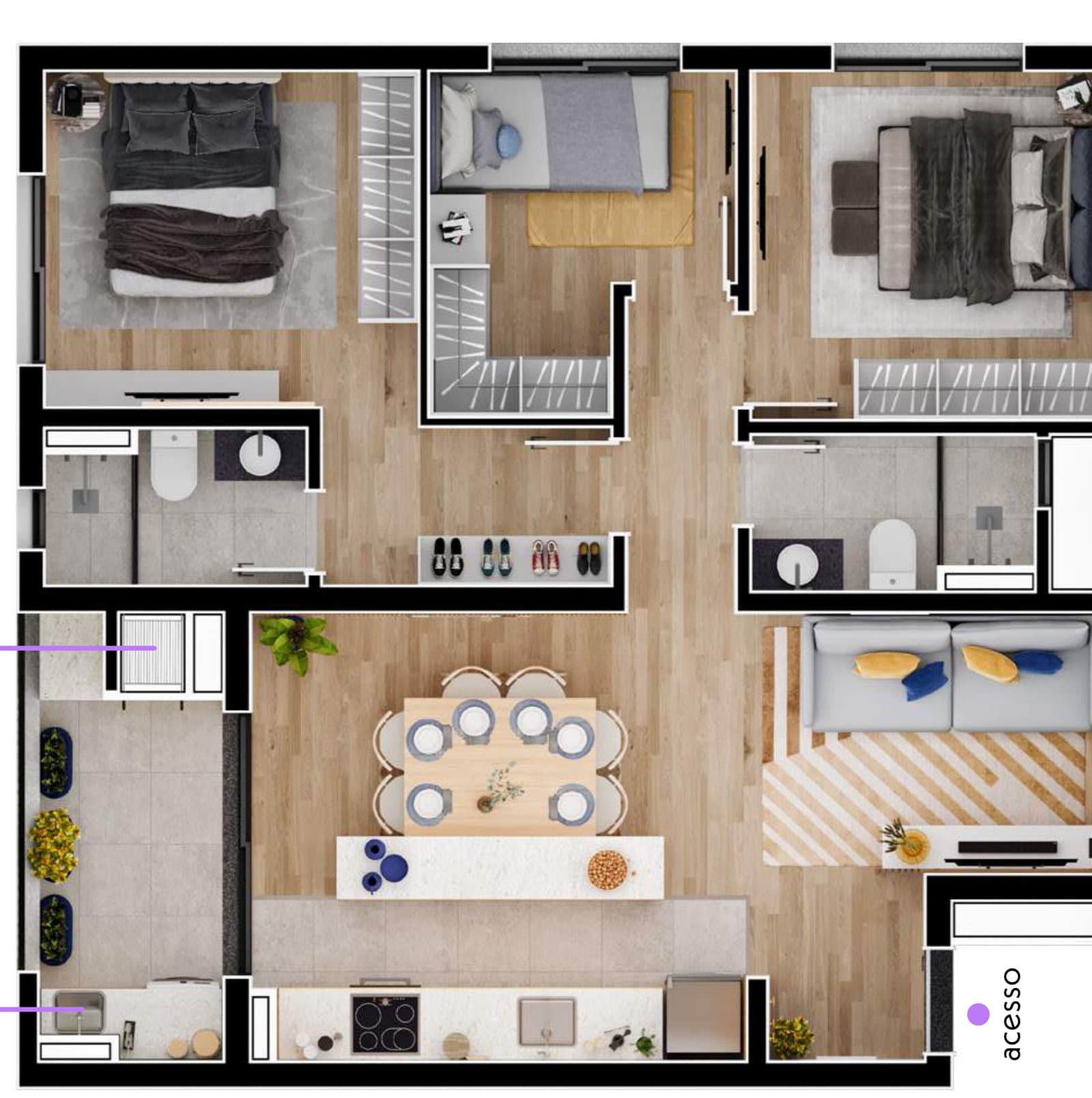 Planta de apartamento do Joy City Habitat