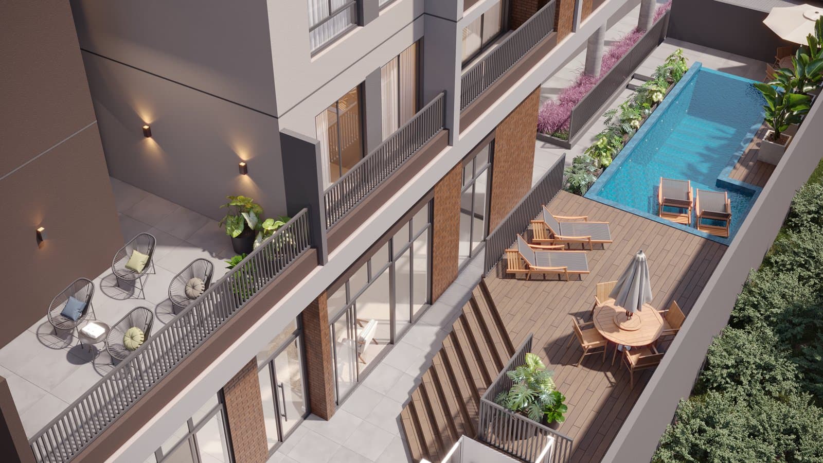 Área de lazer com piscina e deck - New South