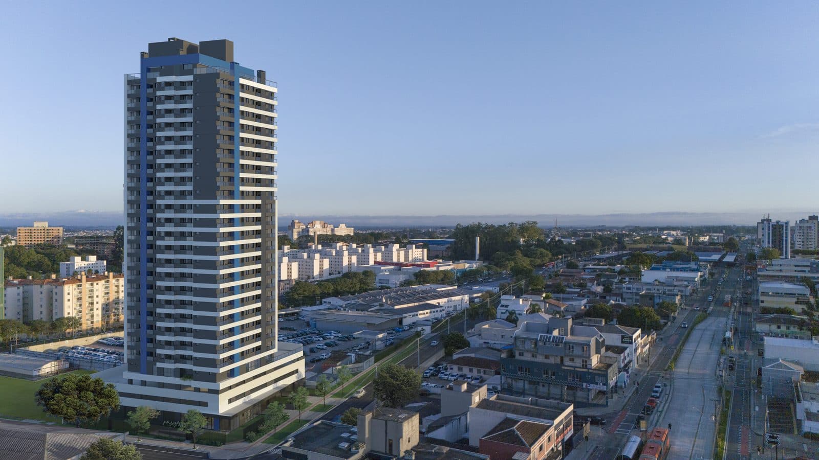 Vista aérea do Pine Blue Residencial e do entorno no Capão Raso, Curitiba