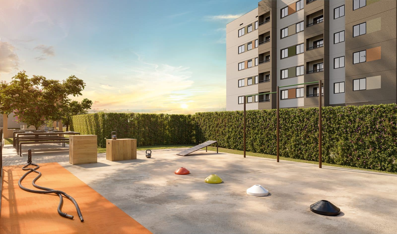 Espaço fitness ao ar livre do Residencial Cortese
