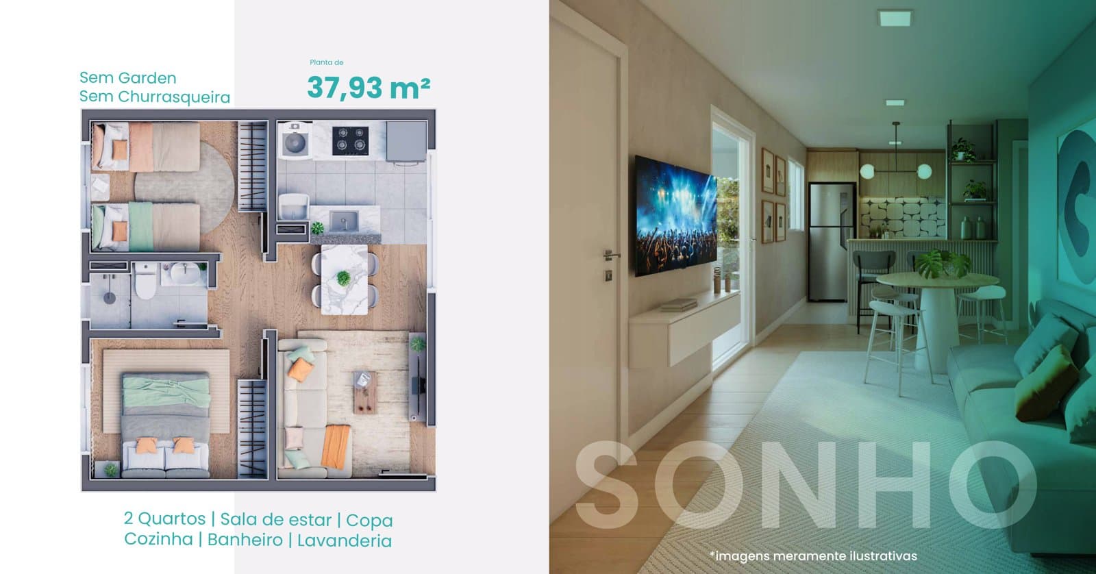 Planta — 2 quartos · 37,93 m²