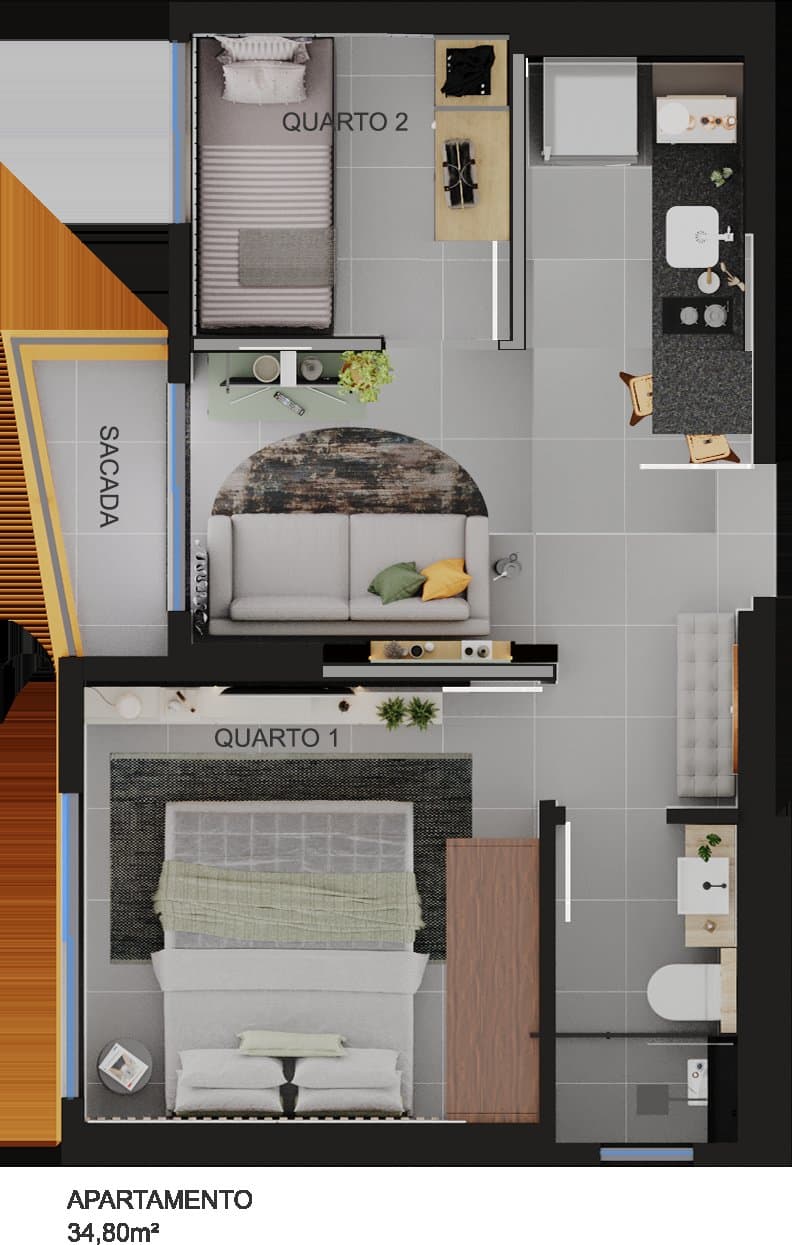 Planta — Studio · 21 m²
