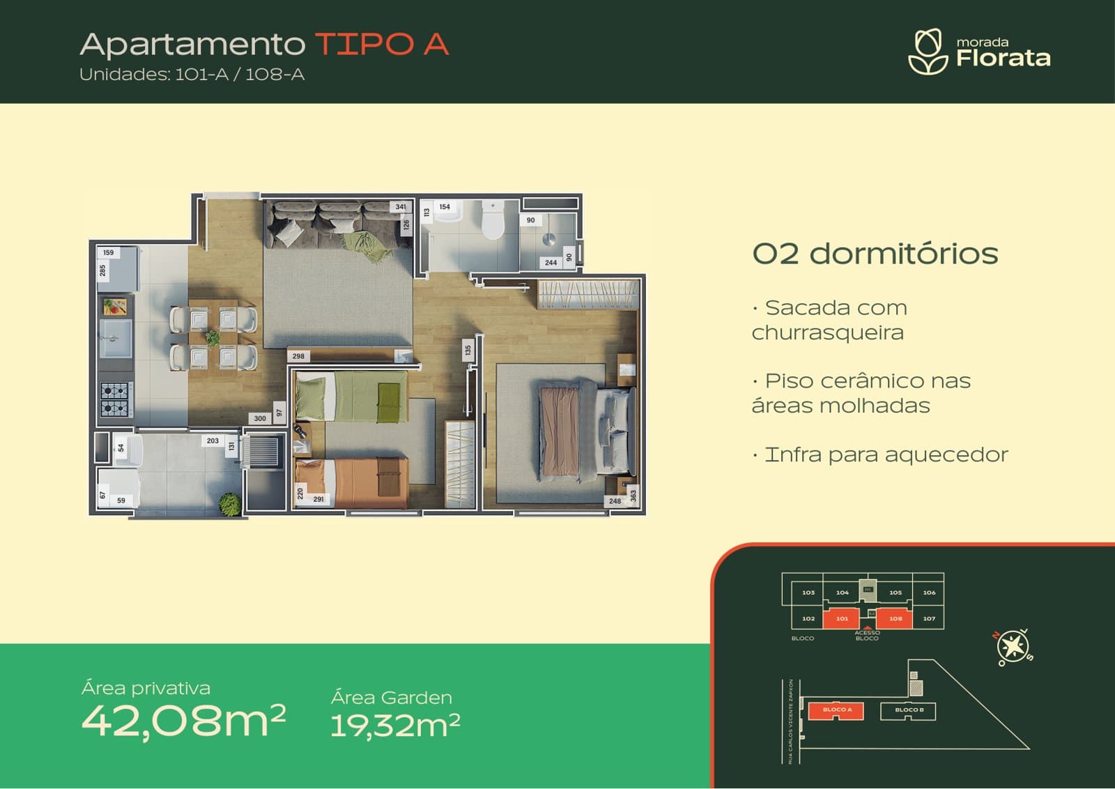 Planta de apartamento do Morada Florata