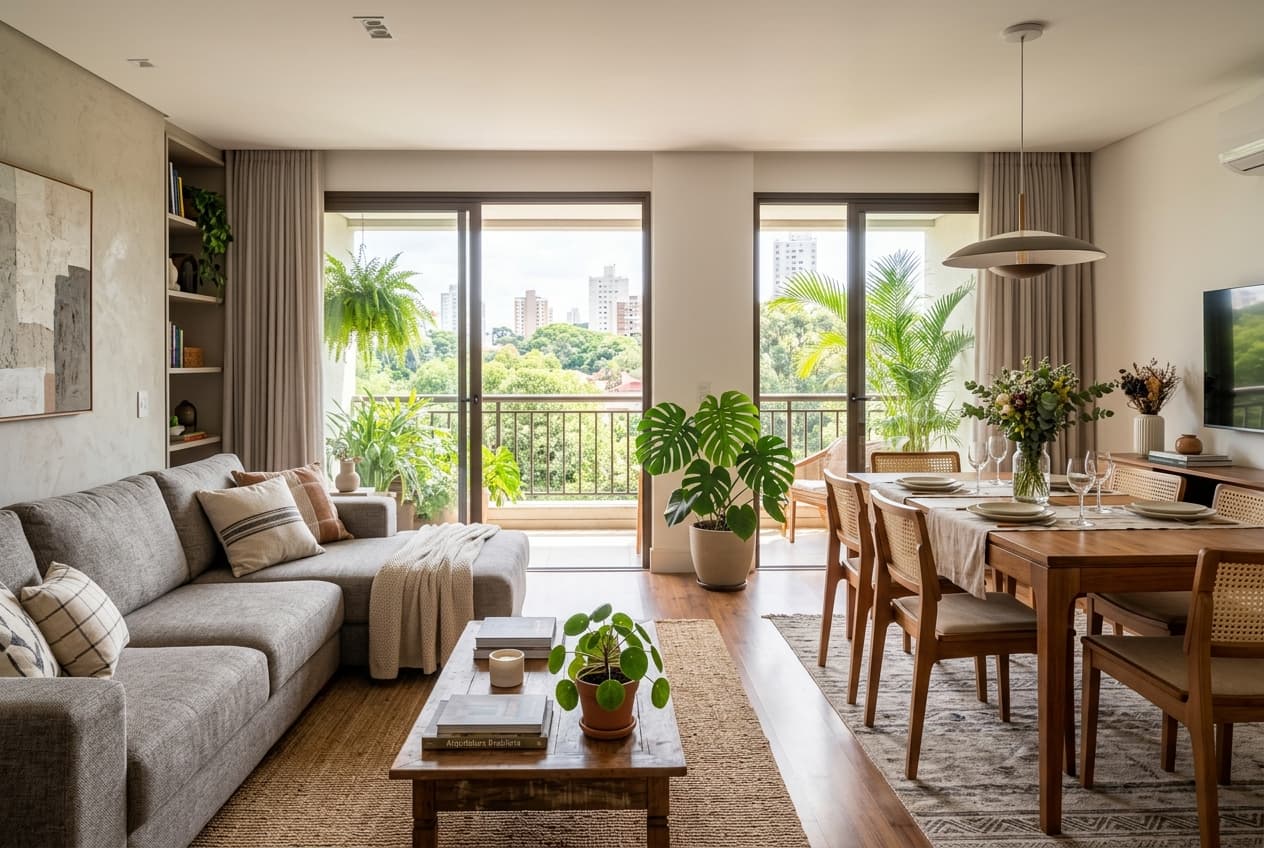 Interior aconchegante de um apartamento conquistado pelo Minha Casa Minha Vida
